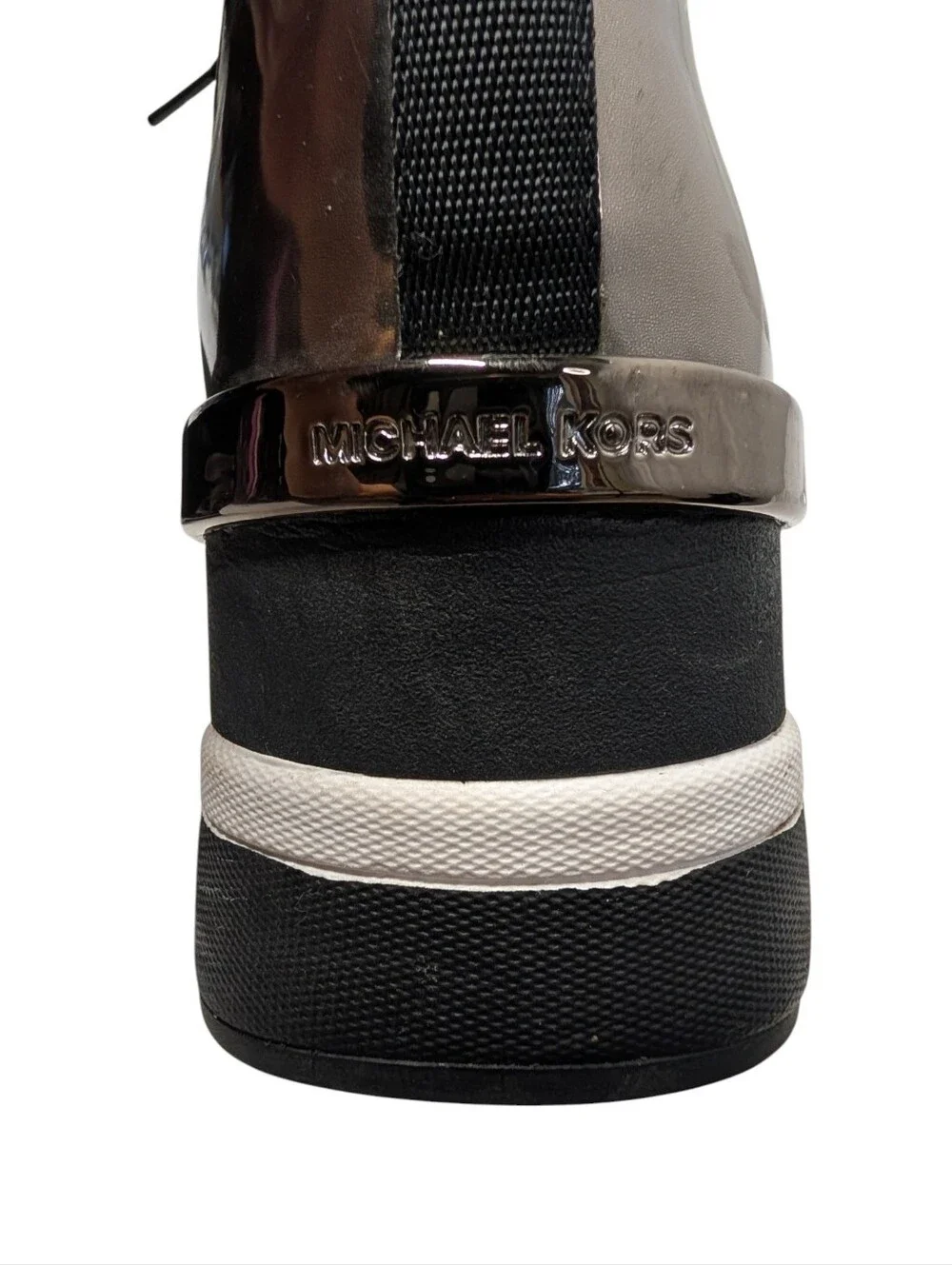 Michael Kors Women's Skyler Black Knit High Top Sock Sneakers Metallic Heel Sz 9